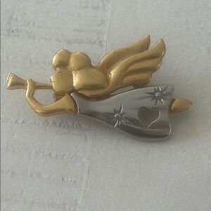 Gold crown angel and horn brooch